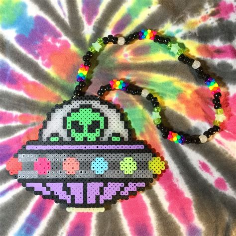 Ufo Alien Kandi Perler Bead Necklace Etsy