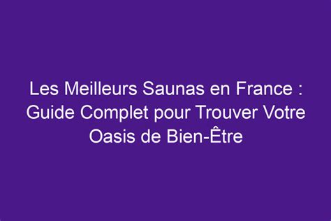 Les Meilleurs Saunas En France Guide Complet Pour Trouver Votre Oasis