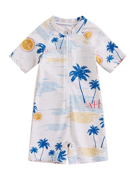 Toddler Baby Boy One Piece Swimsuit Infant Short Sleeve Zipper Bathing