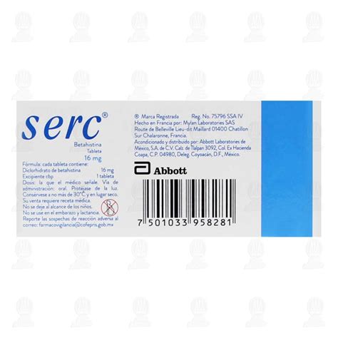 Serc 16mg Tablets 25 Edusvetgobgt