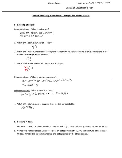 Recitation Worksheet Group Your Name Discussion Leader Name