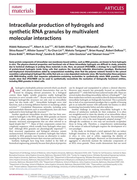 Intracellular Production Of Hydrogels And Synthetic RNA Granules By