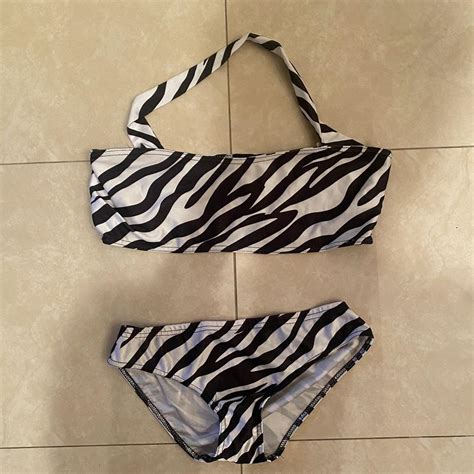 Zebra Print Bikini Top And Bottom Selling As Set Depop