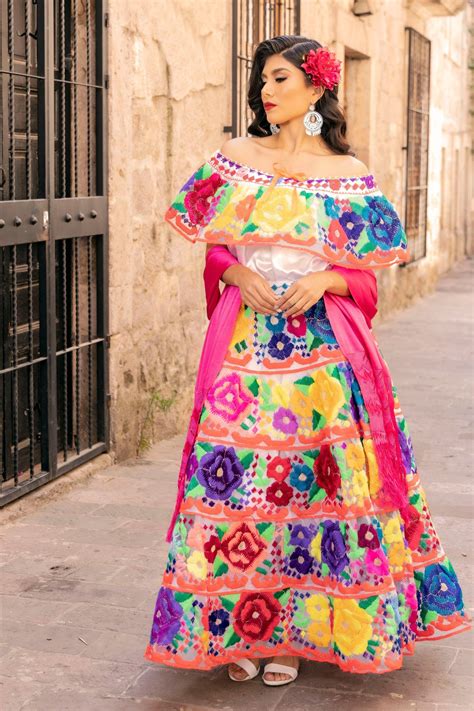 Traditional Mexican Chiapaneco Dress Typical Embroidered Dress Floral