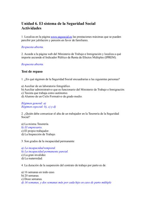 FOL Unidad 6 Fol Unidad 6 El Sistema De La Seguridad Social