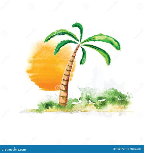 Palmera Y Sol Ejemplo Del Vector Del Watercolour Ilustraci N Del