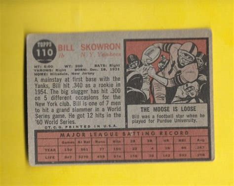 Topps Bill Skowron New York Yankees Good Free Shipping Ebay