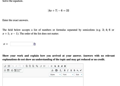 Solved Solve the equation. 4x + 71 – 6 = 22 = Enter the | Chegg.com 