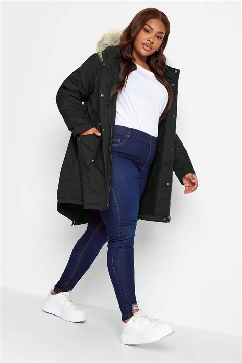 Yours Curve Plus Size Black Faux Fur Hood Parka Coat Yours Clothing