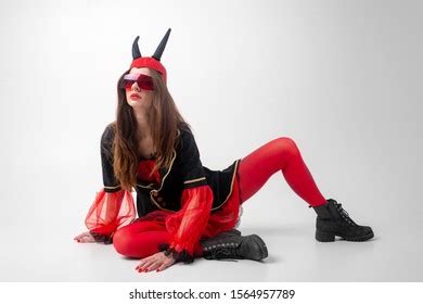 Sexy Brunette Girl Red Tights Masquerade Stock Photo Shutterstock