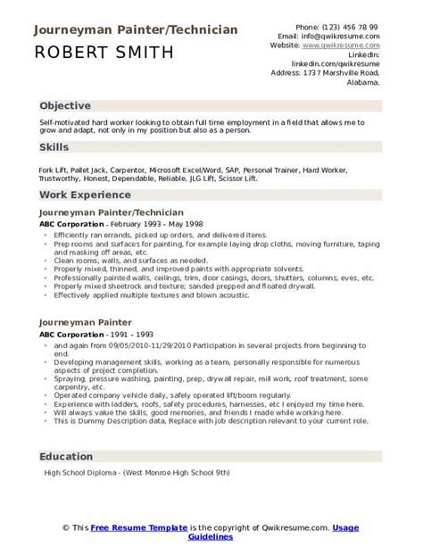 Journeyman Painter Resume Samples QwikResume