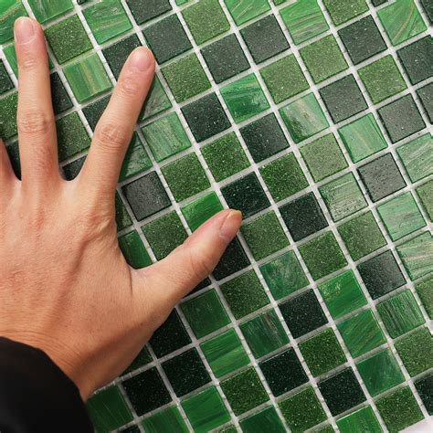 Forest Green Tile Moss Mosaic Multicolor Mixed Glass