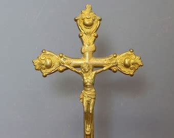 Antique Brass Jesus Cross Crucifix Vintage Brass Standing Crucifix