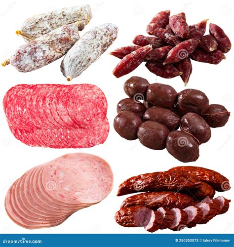 Collection of Meat Products Isolated on White Stock Image - Image of ...