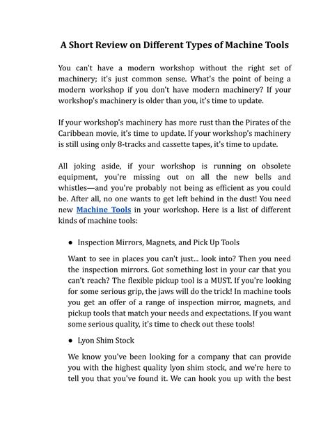 A Short Review on Different Types of Machine Tools by sitco - Issuu