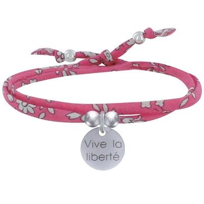 Bracelet Double Tour Lien Liberty et Médaille Vive la Liberté Argent