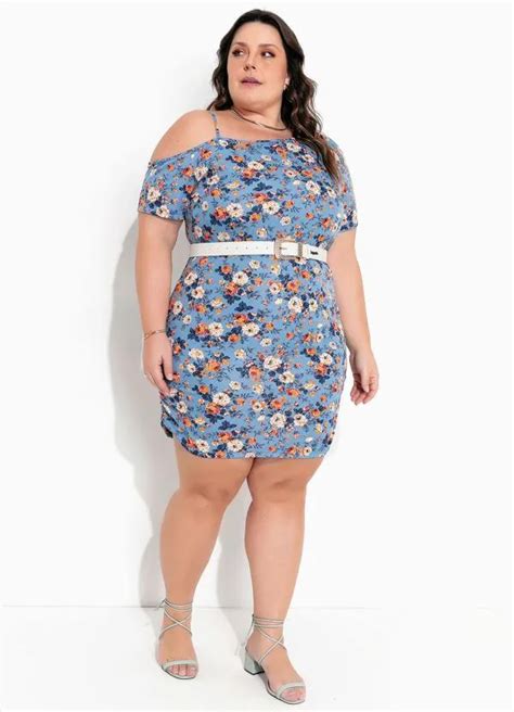 Vestido Floral Azul Assim Trico Plus Size Marguerite