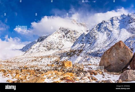 Snow Covered Beautiful Landscape Of Chandra River Valley In Spiti