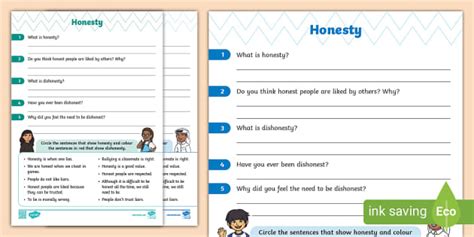 Honesty Worksheet Hecho Por Educadores Twinkl