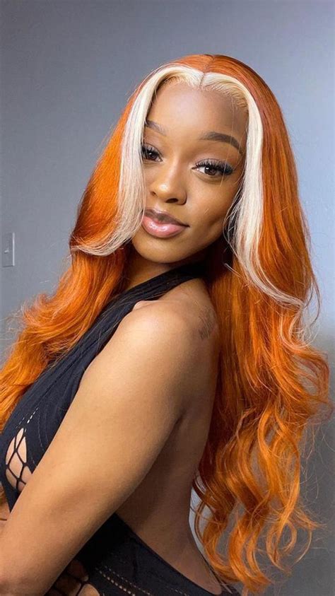 Sterly Ginger With Blonde Skunk Stripe Transparent Lace Body Wave Frontal Wig Girl Hair Colors