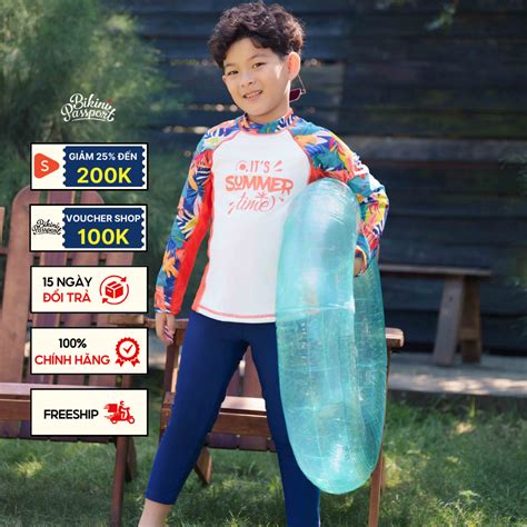Đồ bơi áo tắm em bé BIKINI PASSPORT KID kiểu unisex dạng quần và áo tay dài màu Hoạ tiết