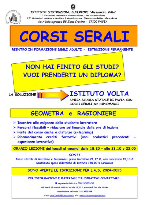 Corsi Serali Per Adulti IIS A Volta Pavia