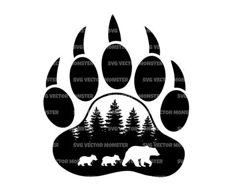 Mama Bear Svg and Cubs in Forest Svg, Bear Paw Print, Bear Family Svg ...