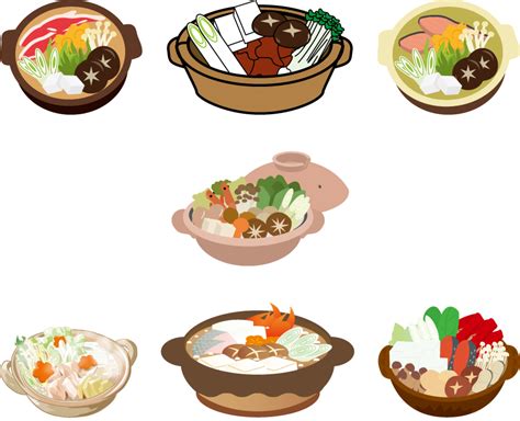 [フリーイラスト] 7種類の鍋料理のセットでアハ体験 - GAHAG | 著作権フリー写真・イラスト素材集