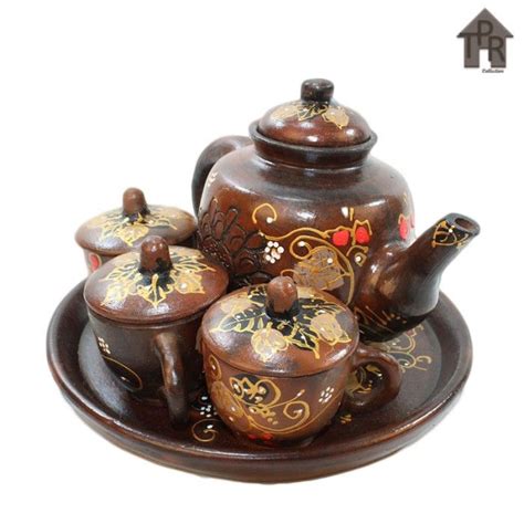 Gerabahtea Set Premium Set Poci Batik Tulis Poci Tanah Liat