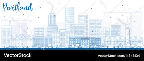 Outline Portland Skyline With Blue Buildings Vector Image