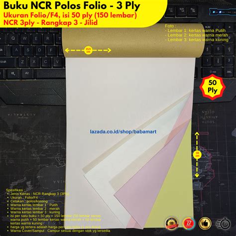 BUKU NCR POLOS KOSONG RANGKAP 3 PLY UKURAN F4 FOLIO PUTIH MERAH KUNING