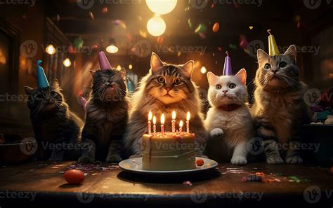 Happy Cats Celebrating A Birthday Party Generative Ai 29504824 Stock