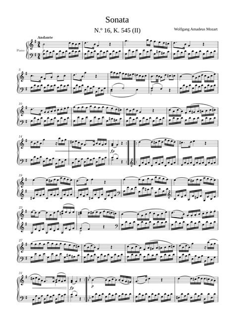 Piano Sonata No 16 In C Major K 545 Wolfgang Amadeus Mozart Sheet