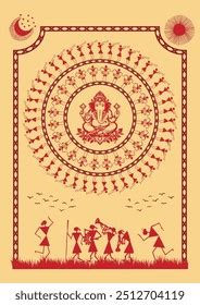 ganpati festival celebration drawing warli art stock vector royalty