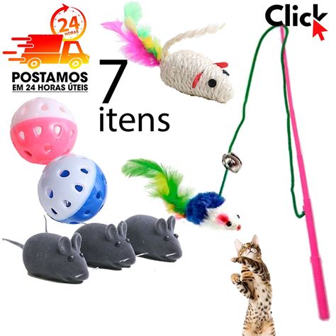 Brinquedo Para Gato Pe As Interativo Bola Guizo Varinha Pet Ratinho