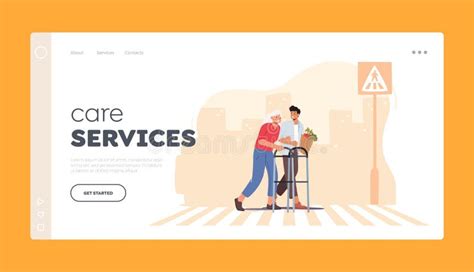 Care Services Landing Page Template Male Character Cross Road With