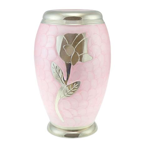 Adult brass cremation urn, classic shape, patterned pink, nickel ...