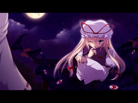 Blonde Hair Kazakura Long Hair Moon Night Sky Touhou Yakumo Yukari Konachan Konachan