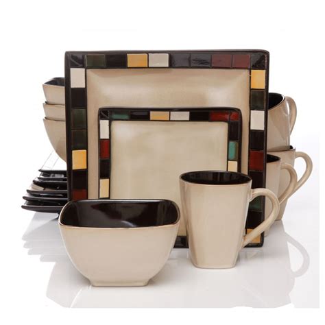 Gibson Mosaic Tile Square 16 Piece Dinnerware Set