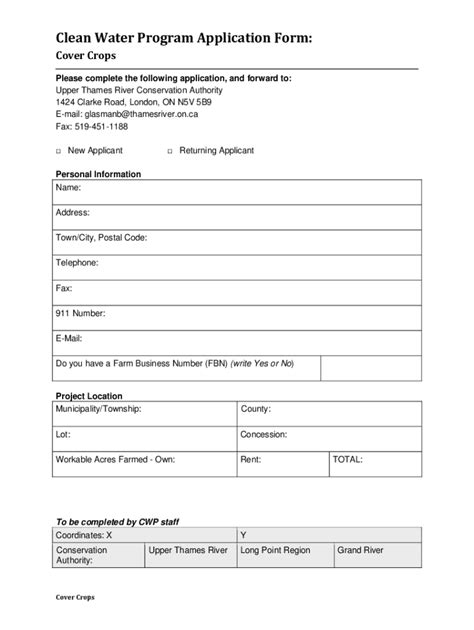 Fillable Online Clean Water Program Application Form Landowner