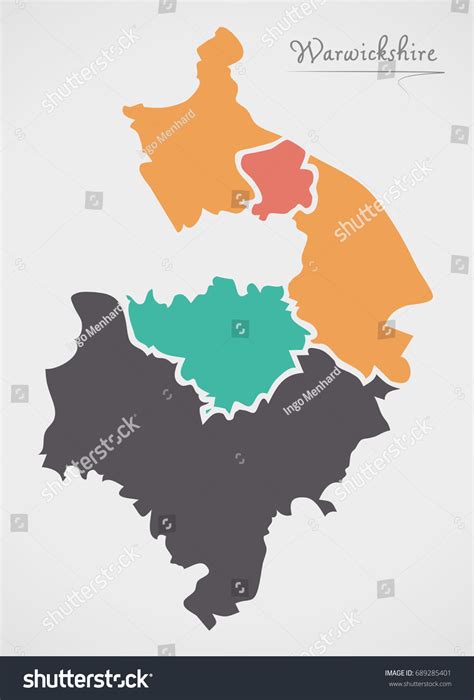 Warwickshire England Map States Modern Round Stock Vector (Royalty Free ...