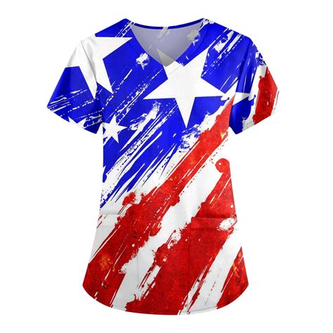 Ydkzymd Th Of July Women Uniform Scrubs Jogger Set Flag Freedom