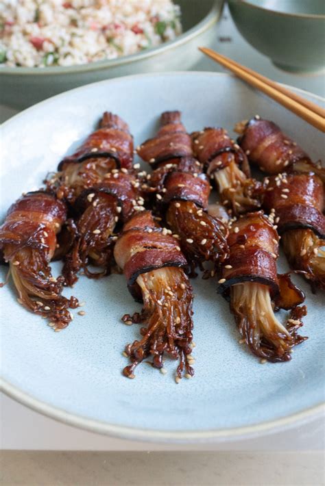 bacon wrapped enoki mushrooms onolicious hawaii