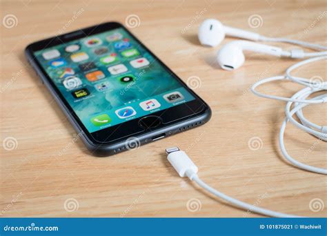 Apple Iphone 7 And Earpods With Lightning Connector Editorial Photo