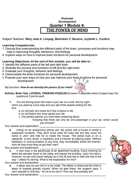 Module 6 The Power Of Mind Personal Development Quarter 1 Module 6