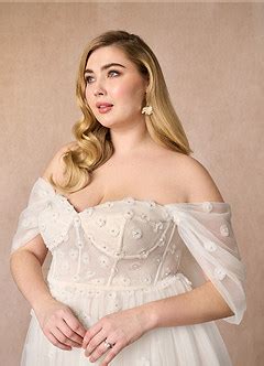 Azazie Airellie Diamond White Nude A Line Off The Shoulder Tulle Dress
