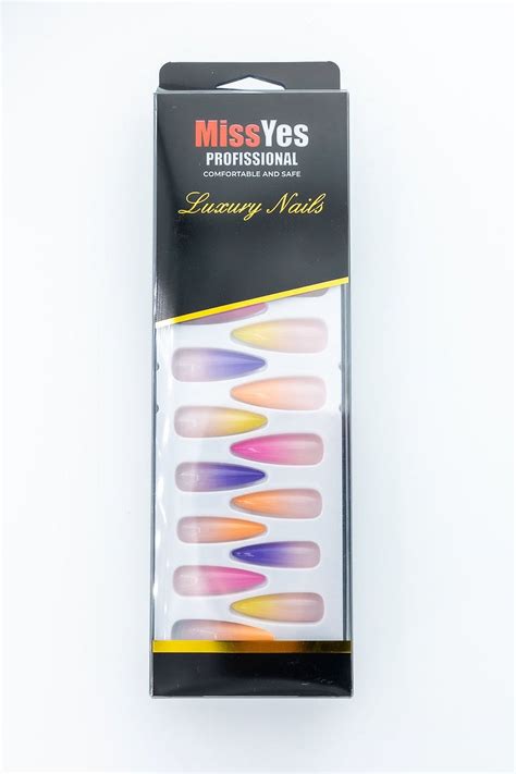 MissYes Press On Nails Nude With Purple Orange Yellow And Pink Stiletto Walmart