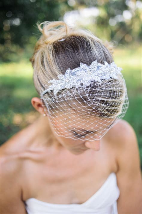 Wedding Veils Birdcage Veil Headband With Beaded Applique