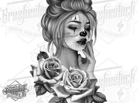 52 Black and Grey Roses Chicano Tattoo and Stencils Procreate Brushes ...