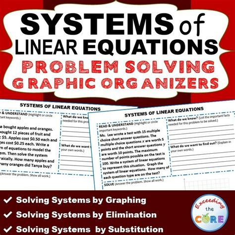 Systems Of Linear Equations Word Problems With Graphic Organizer